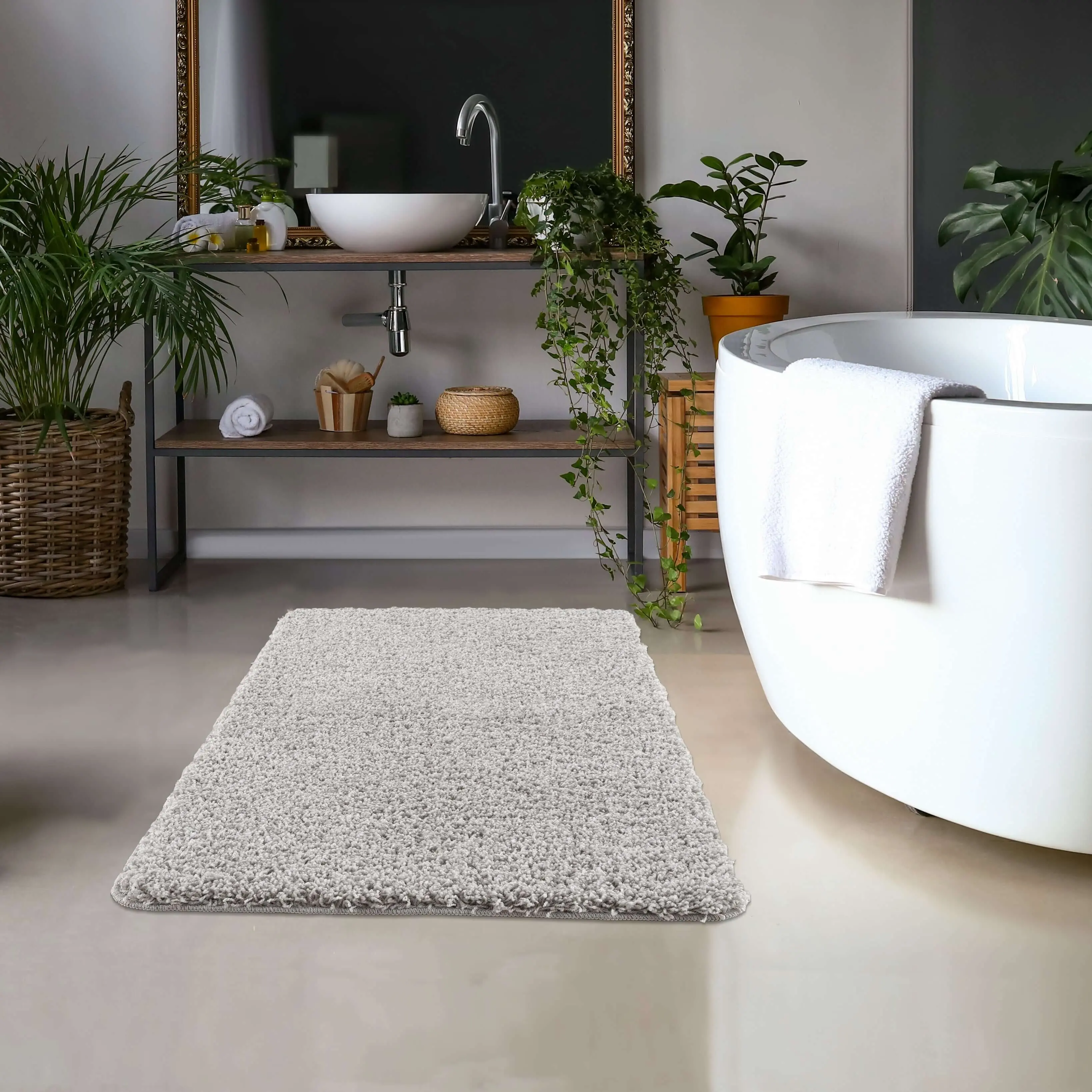 Washable Ghost Grey Shaggy Rug - Image 4
