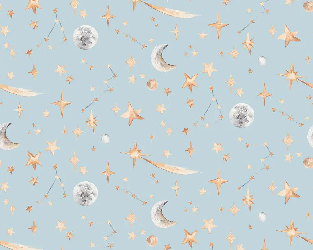 Watercolour Stars and Constellations Printed Cotton Curtain Fabric - Image 3