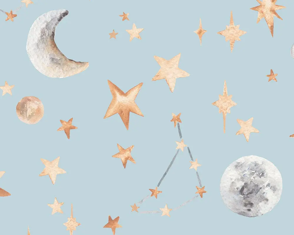 Watercolour Stars and Constellations Printed Cotton Curtain Fabric - Image 6