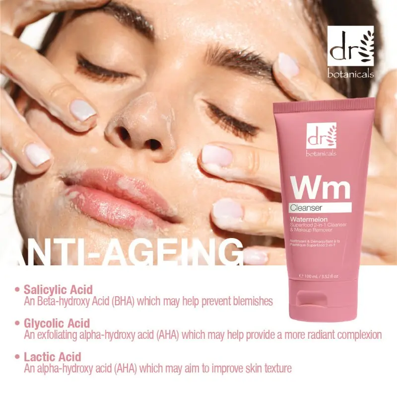 Watermelon Superfood 2-in-1 Cleanser & Makeup Remover with Glycolic Acid, Salicylic Acid and Lactic Acid 100ml - Image 3