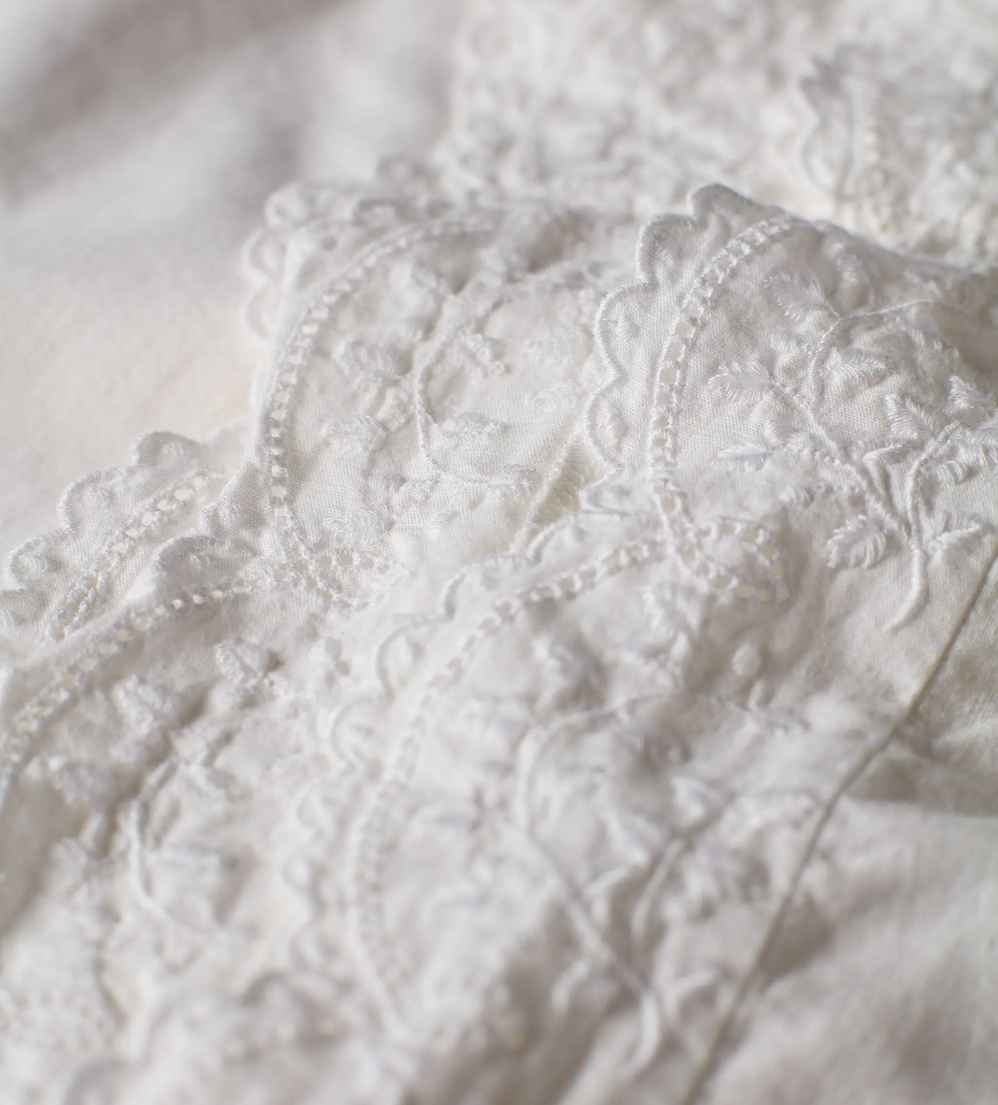 White Elsie Embroidered Cotton Linen Curtain (Single)