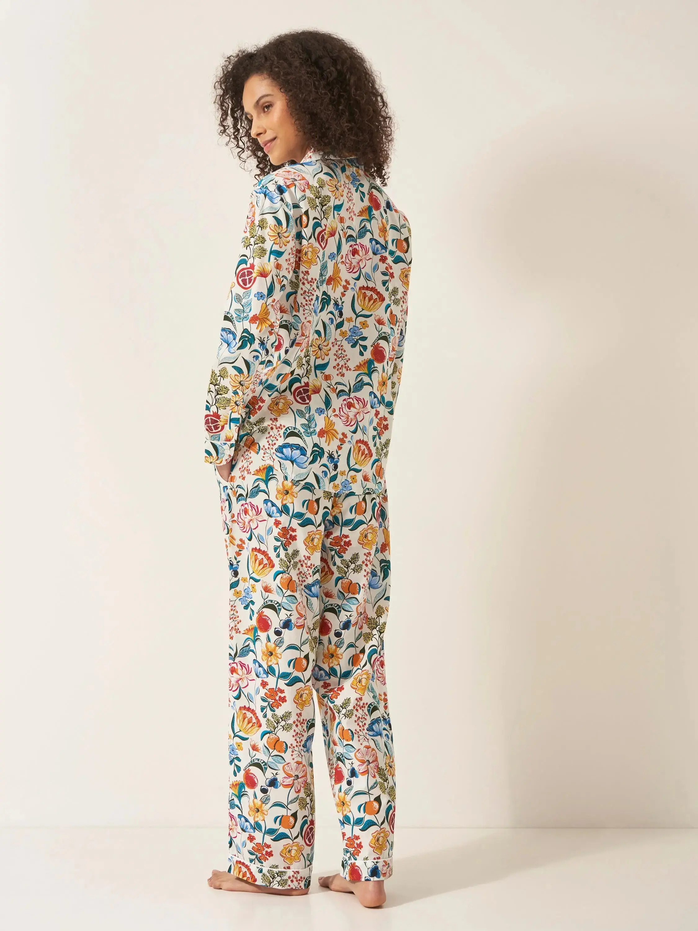 Florals on White Women's Long Sleeve Organic Cotton Pyjama Trouser Set - Image 3