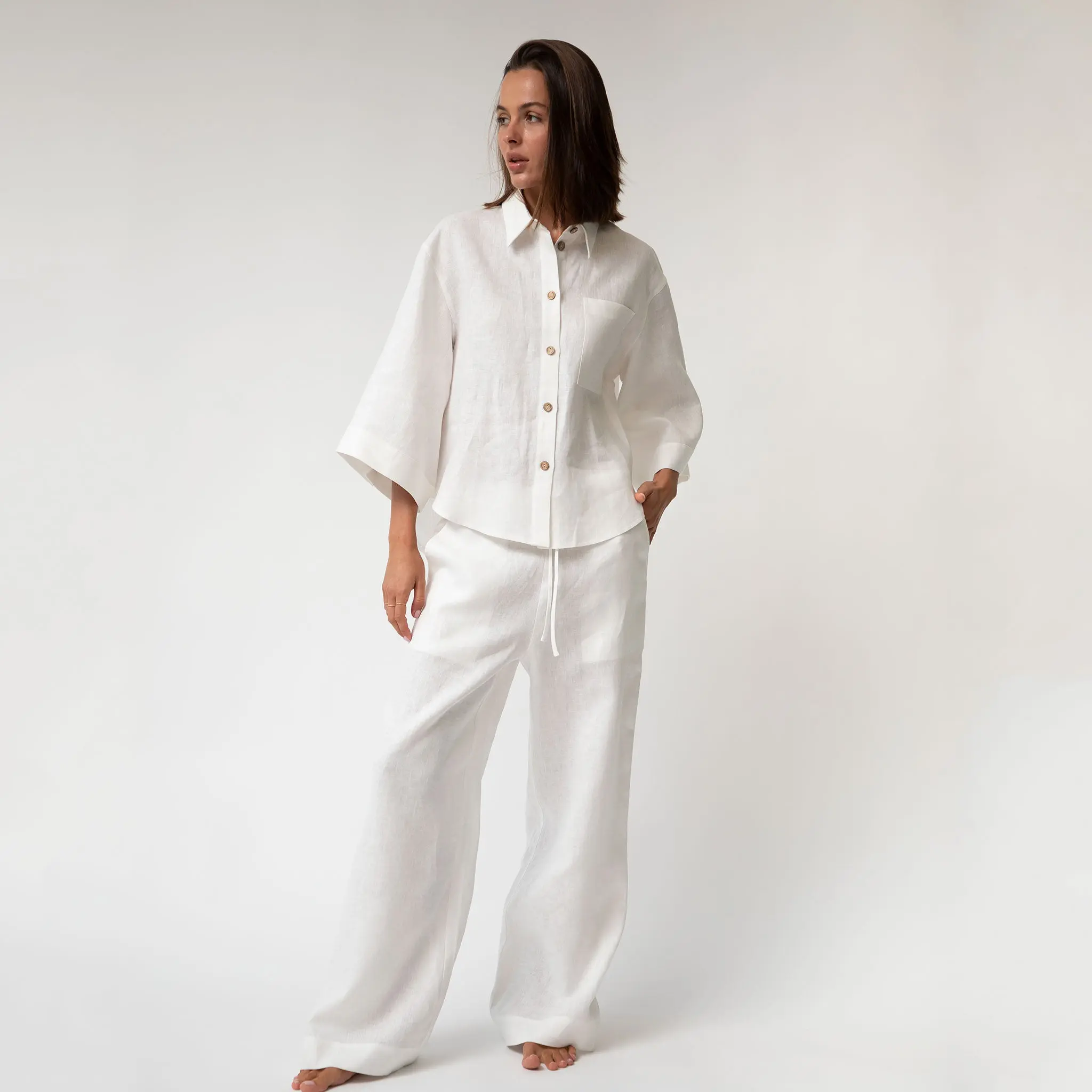 White Heavy Linen Wide-leg Pants Perfect Days - Image 3
