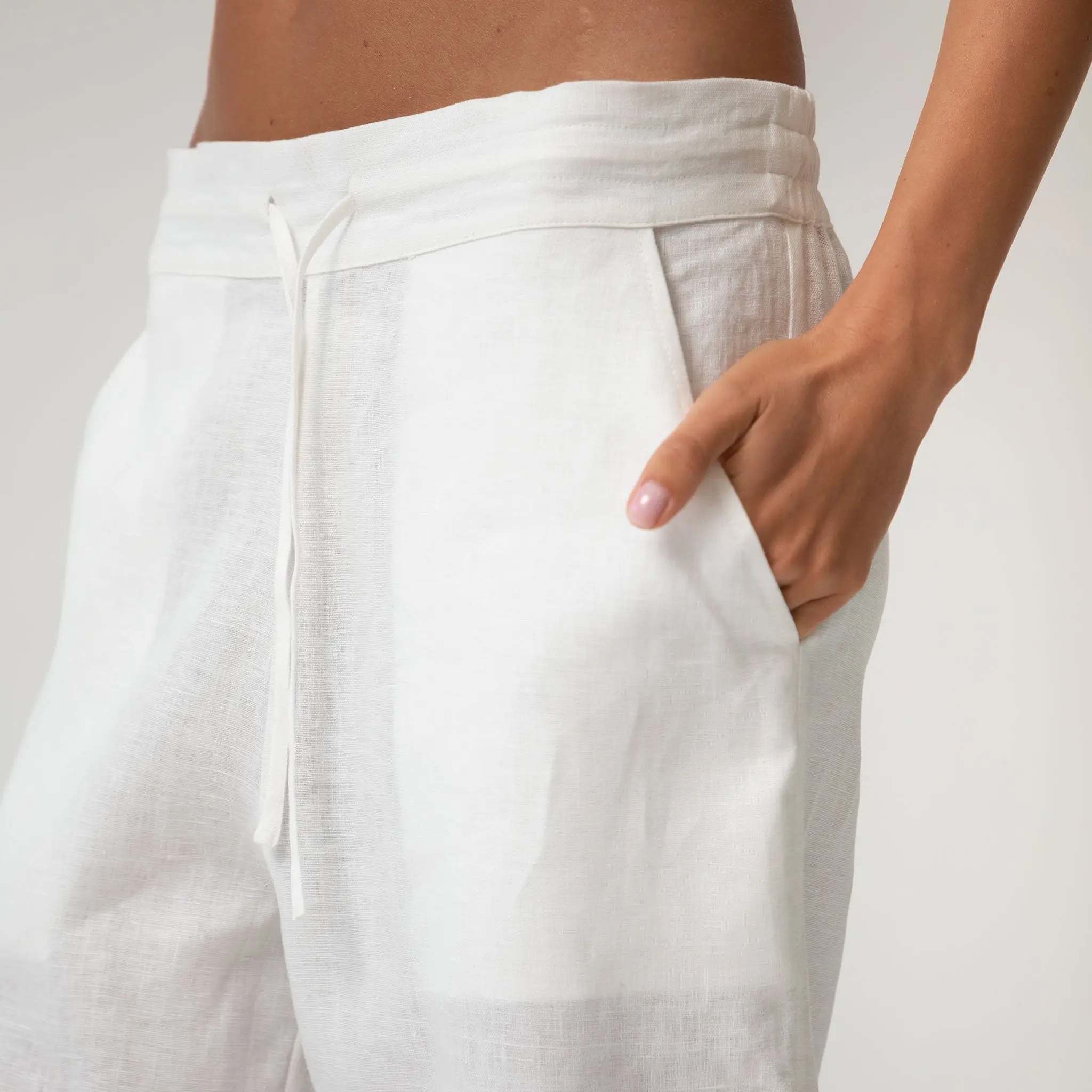 White Heavy Linen Wide-leg Pants Perfect Days - Image 4