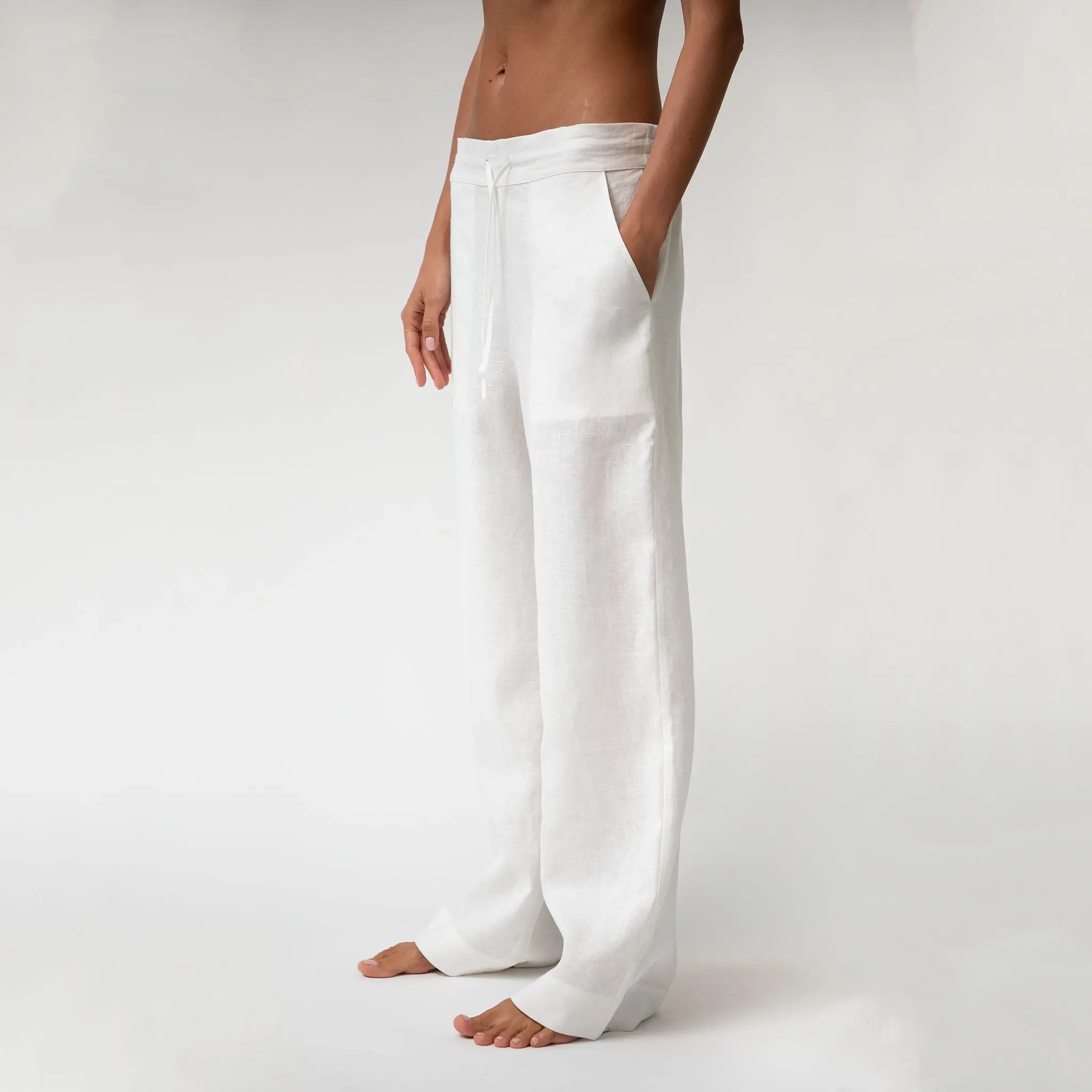White Heavy Linen Wide-leg Pants Perfect Days - Image 7