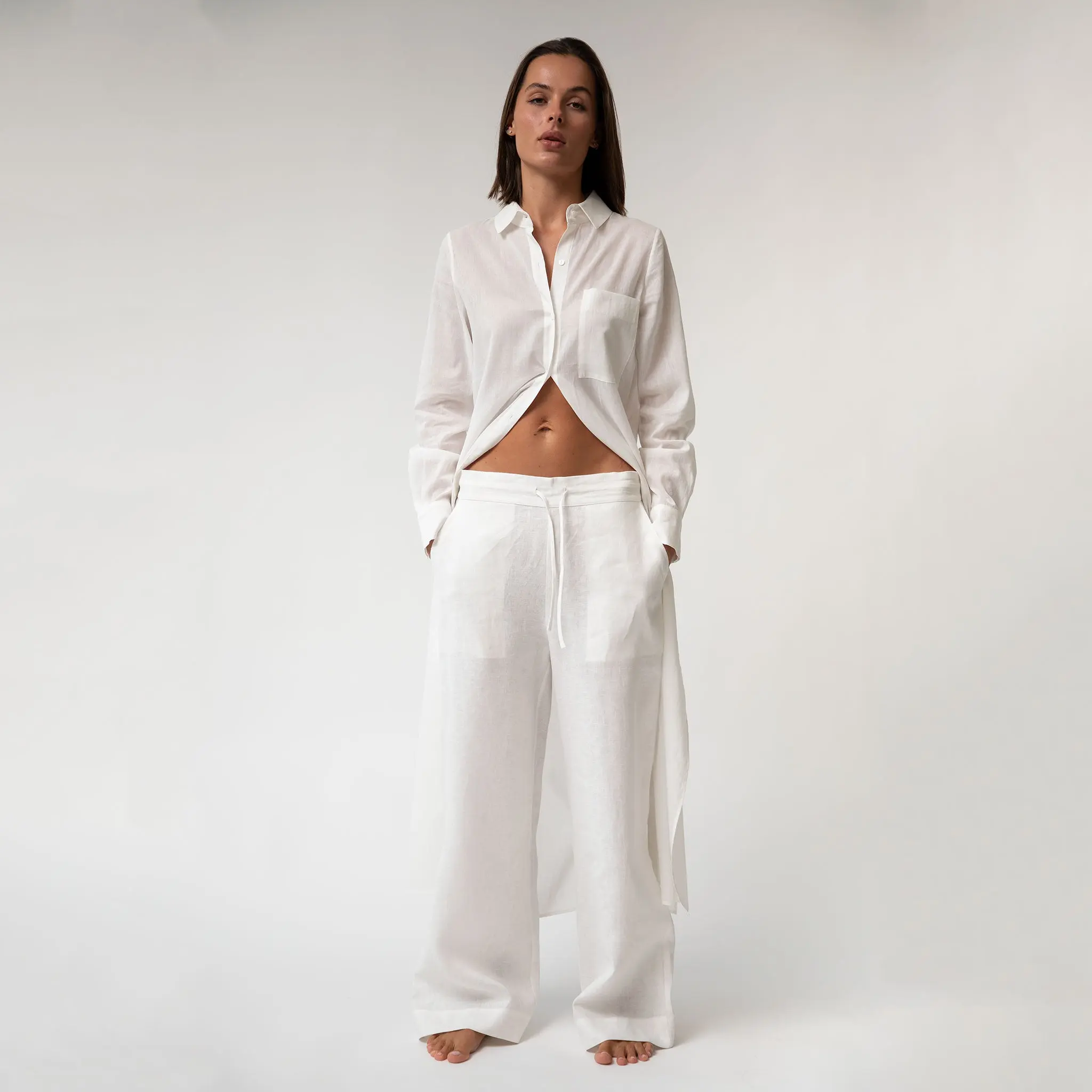 White Heavy Linen Wide-leg Pants Perfect Days - Image 8