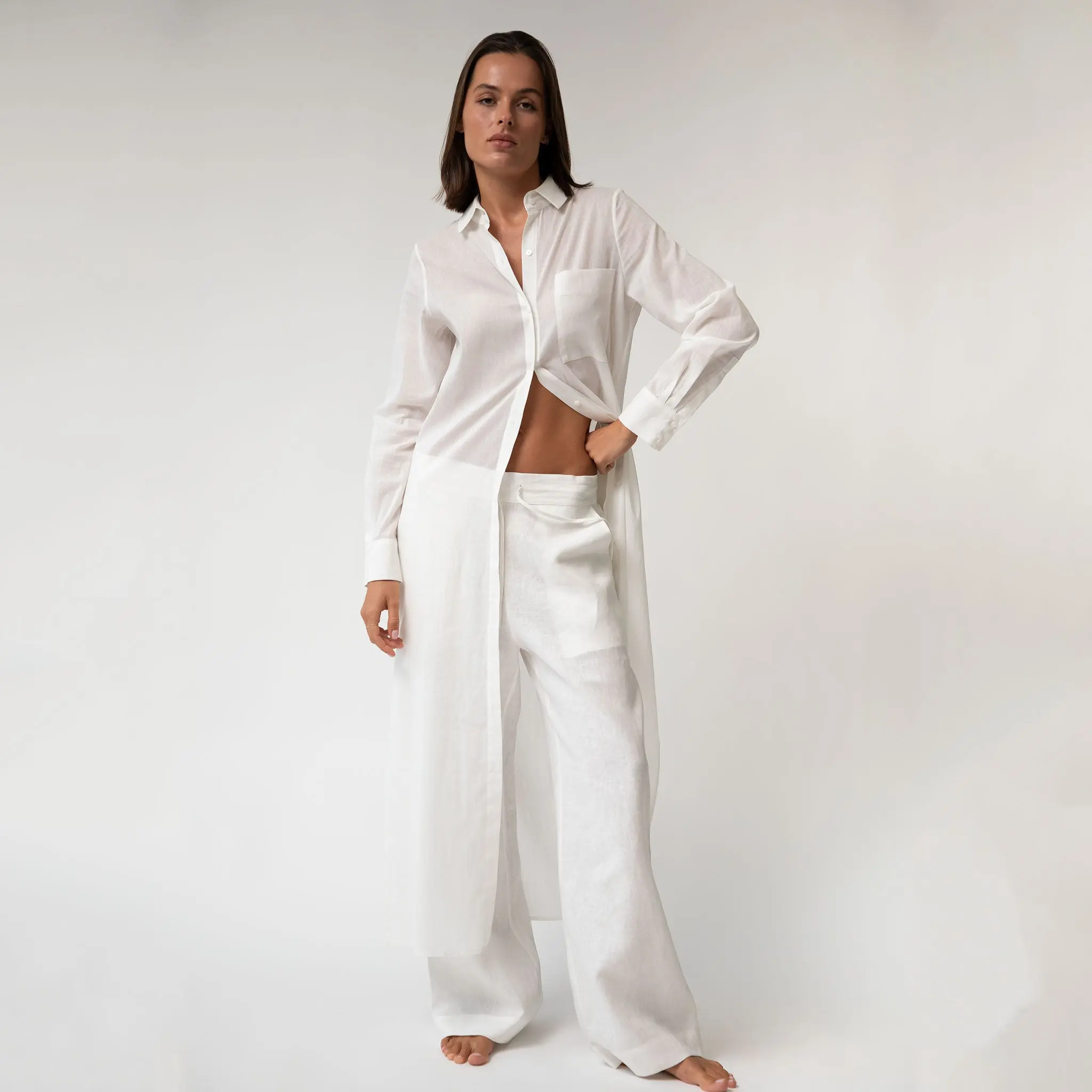 White Heavy Linen Wide-leg Pants Perfect Days - Image 9