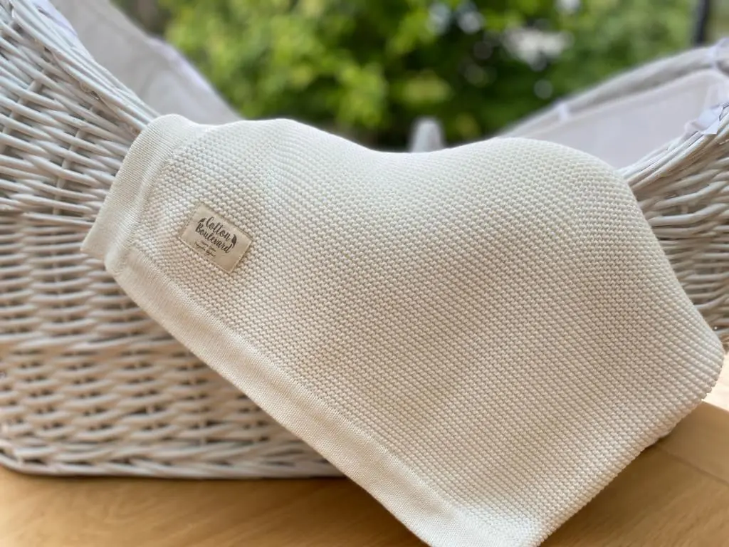 White Organic Cotton Knitted Baby Blanket – 100 X 80cm - Image 2