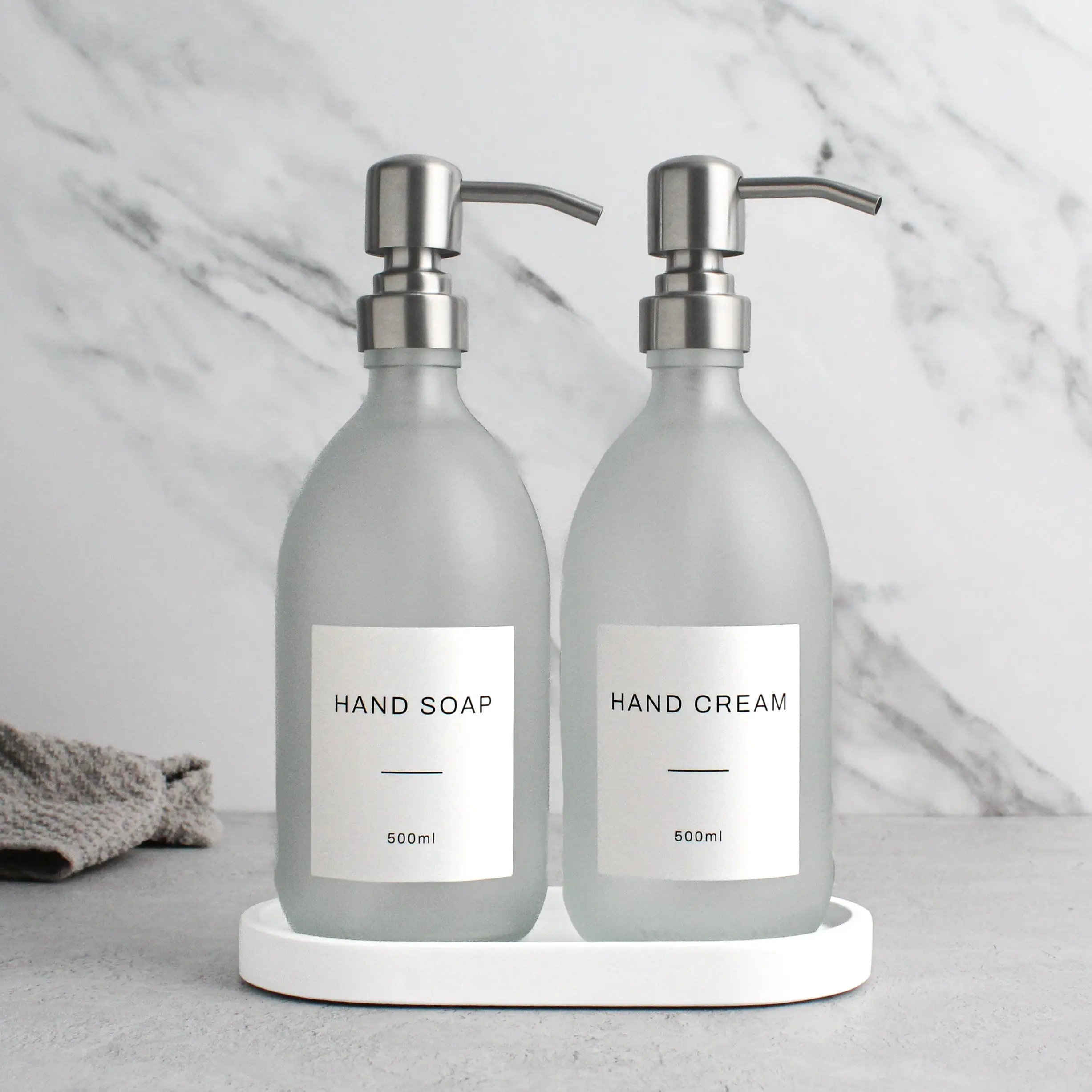 White Tray & Frosted White Dispenser Double Set - Image 2