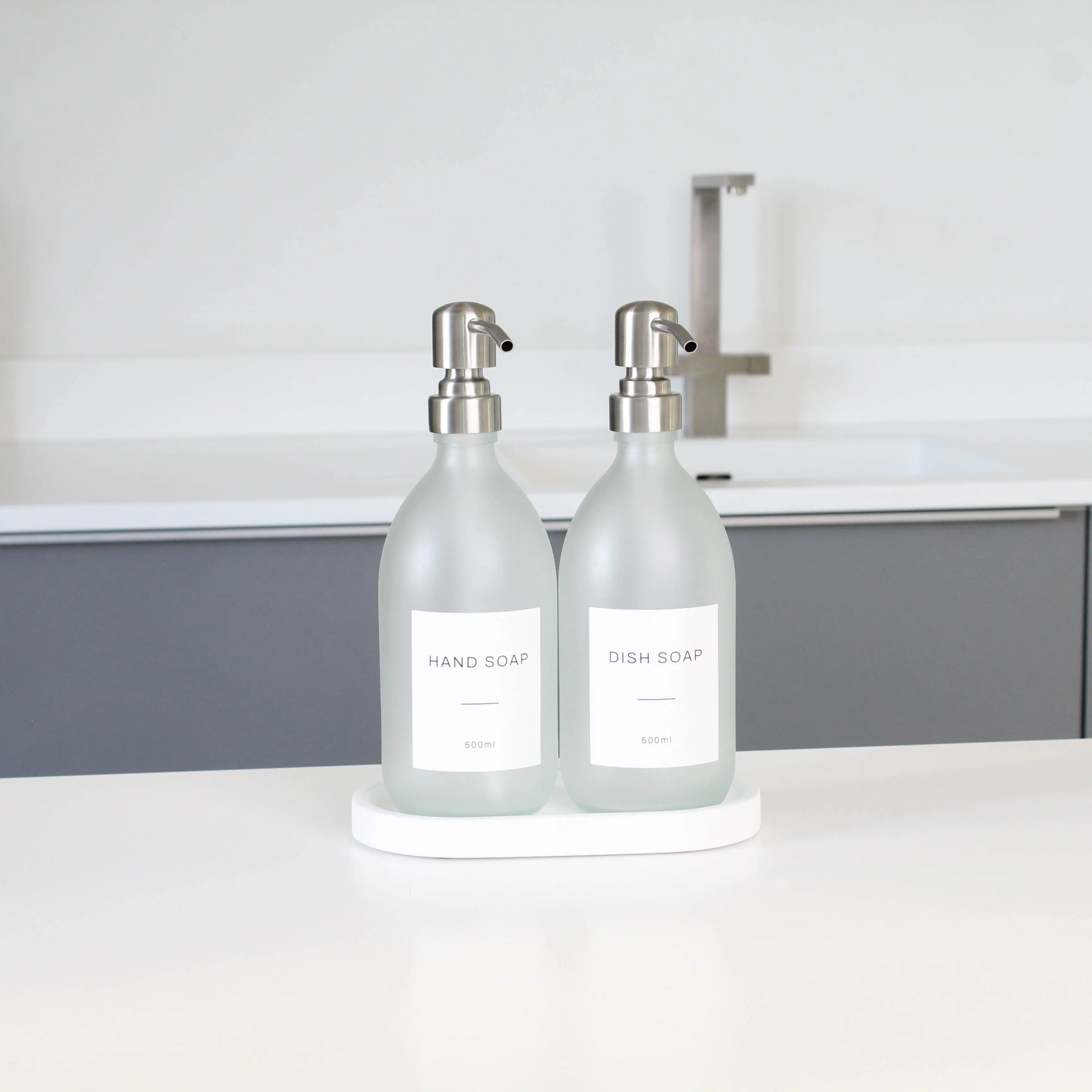 White Tray & Frosted White Dispenser Double Set - Image 4
