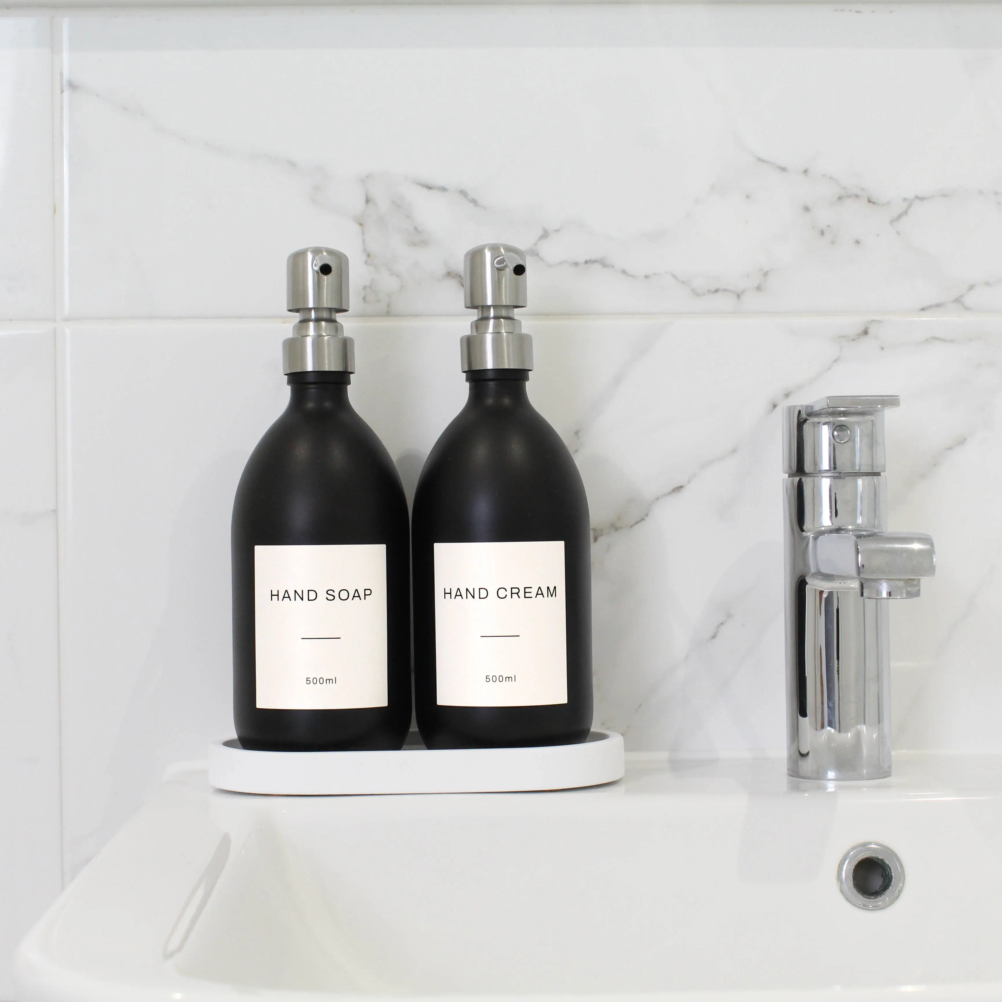 White Tray & Matte Black Dispenser Double Set - Image 5