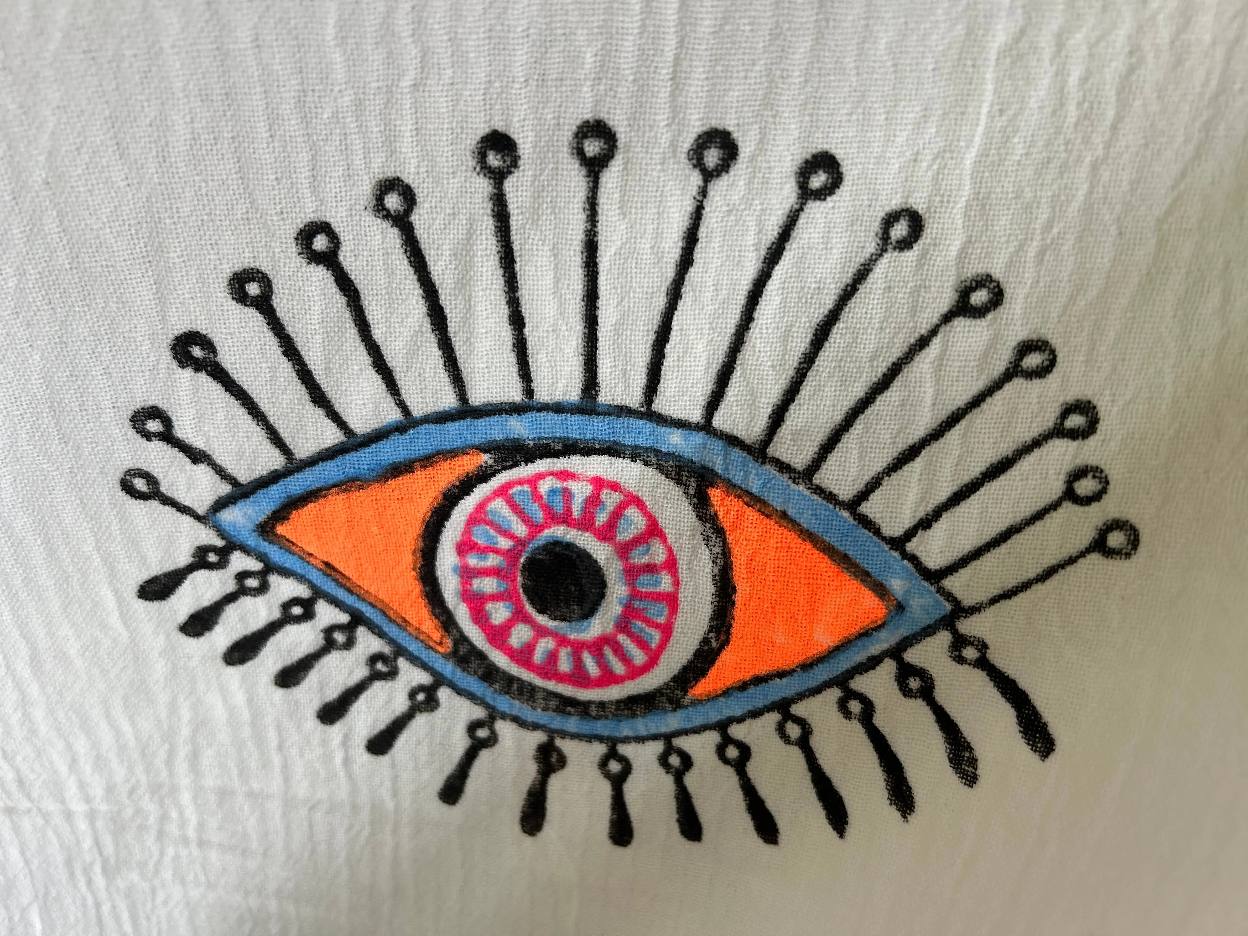 White with Orange Eye Organic Cotton Peshtemal Towel - Image 2