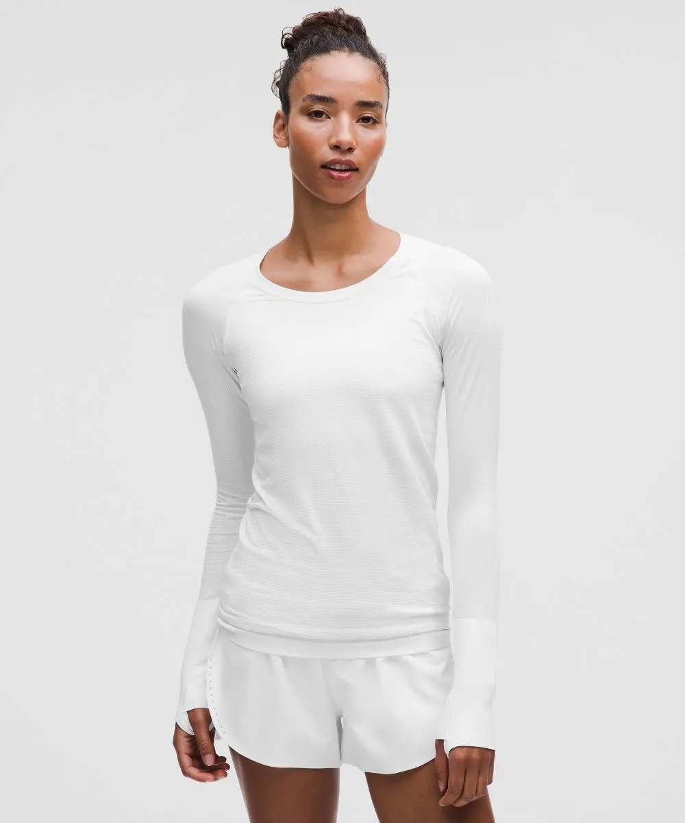 White Women's Swiftly Tech Long-Sleeve Shirt 2.0 Hip Length