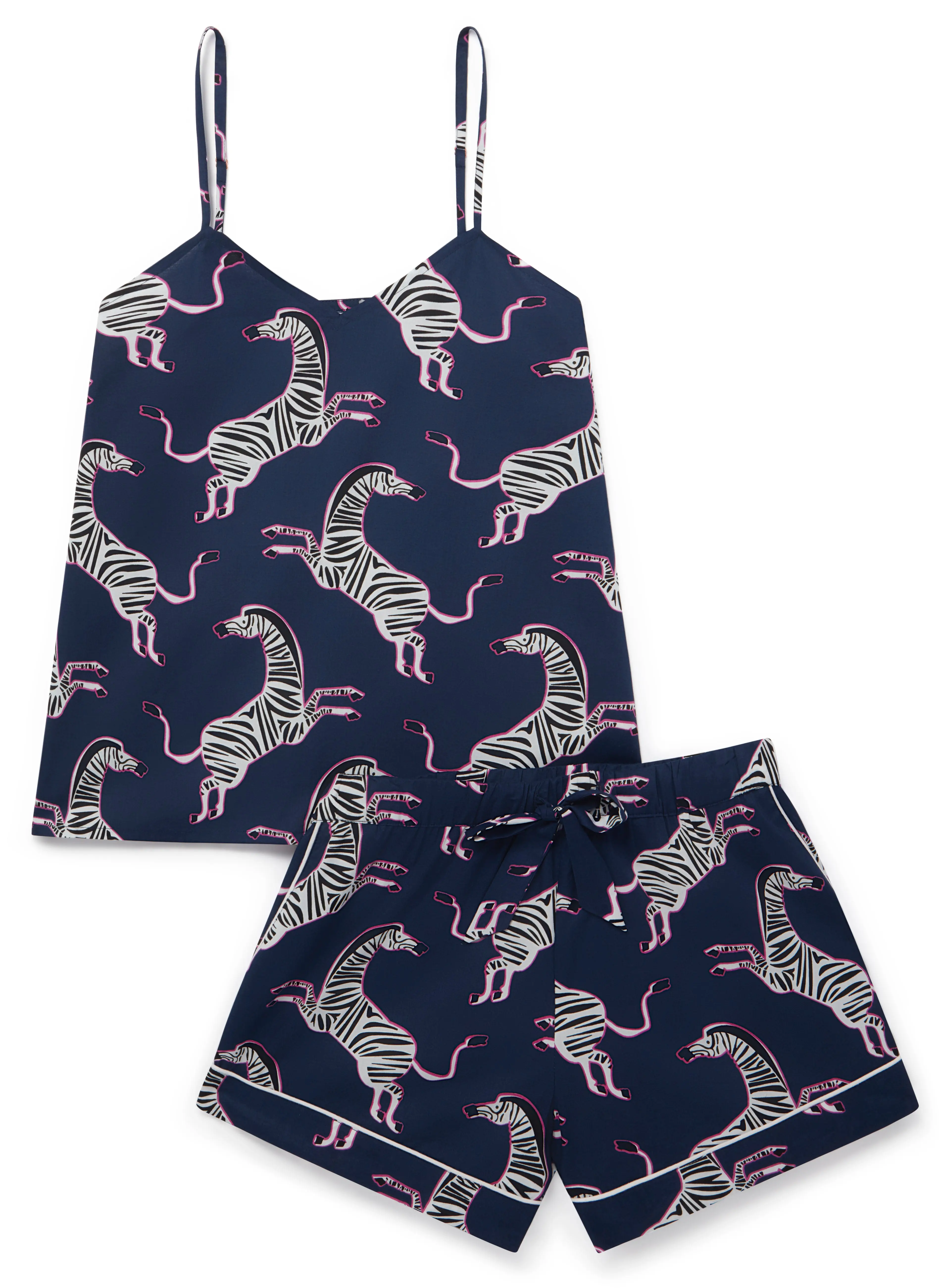 Pink Zebra on Navy Women's Cami Organic Cotton Short Set - Image 4