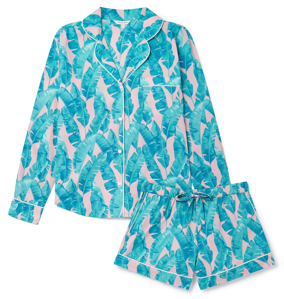 Banana Leaves Women's Long Sleeve Organic Cotton Pyjama Short Set - Image 4