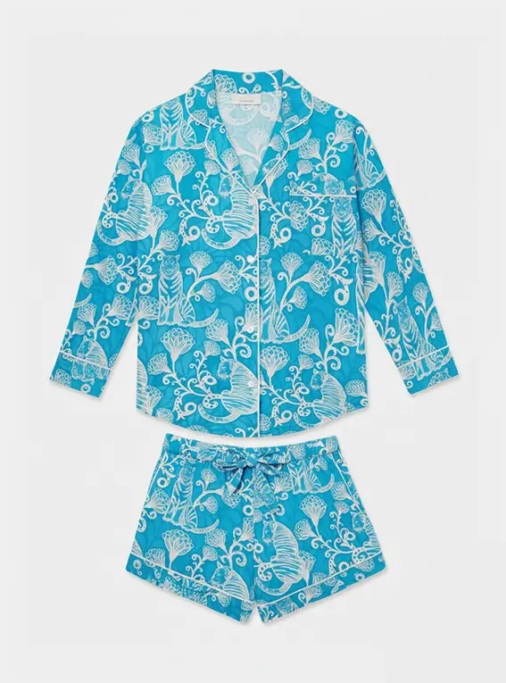 Tiger & Florals Women's Long Sleeve Organic Cotton Pyjama Short Set