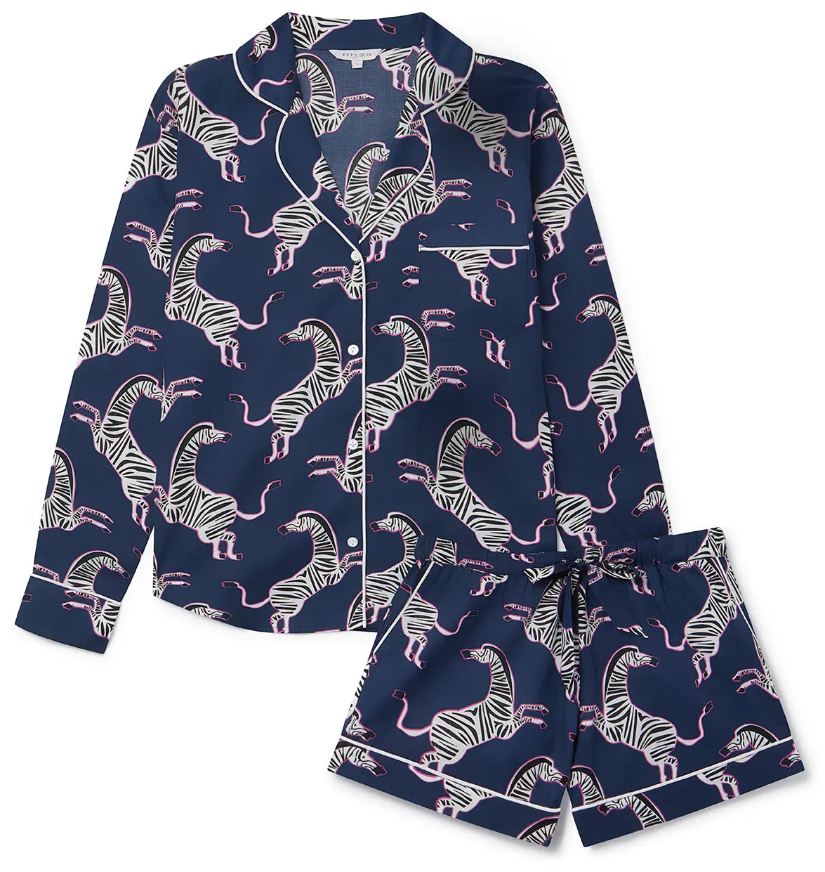 Pink Zebra on Navy Women's Long Sleeve Organic Cotton Pyjama Short Set - Image 4