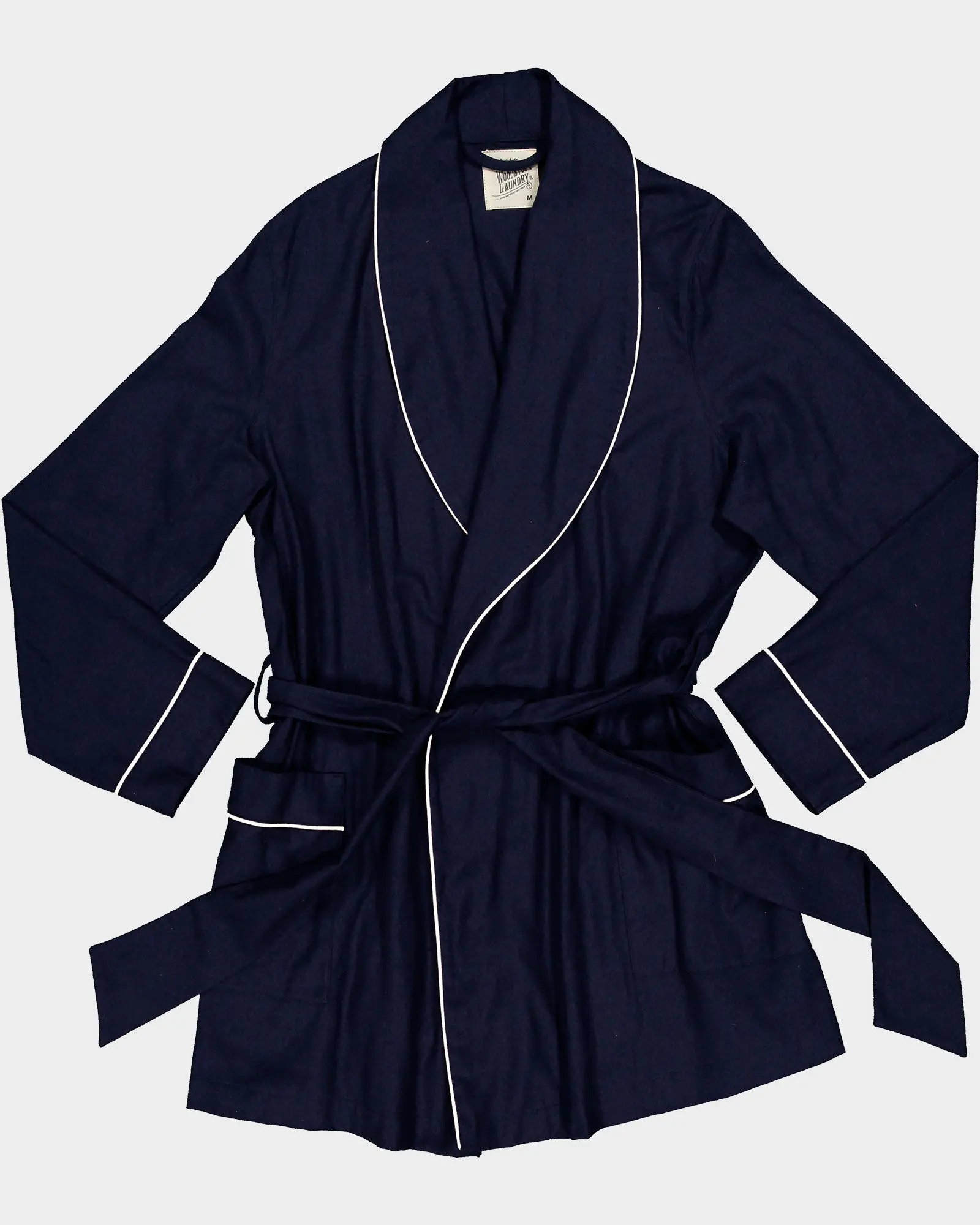 Women's Flannel Dressing Gown - Navy with White Piping - Image 2