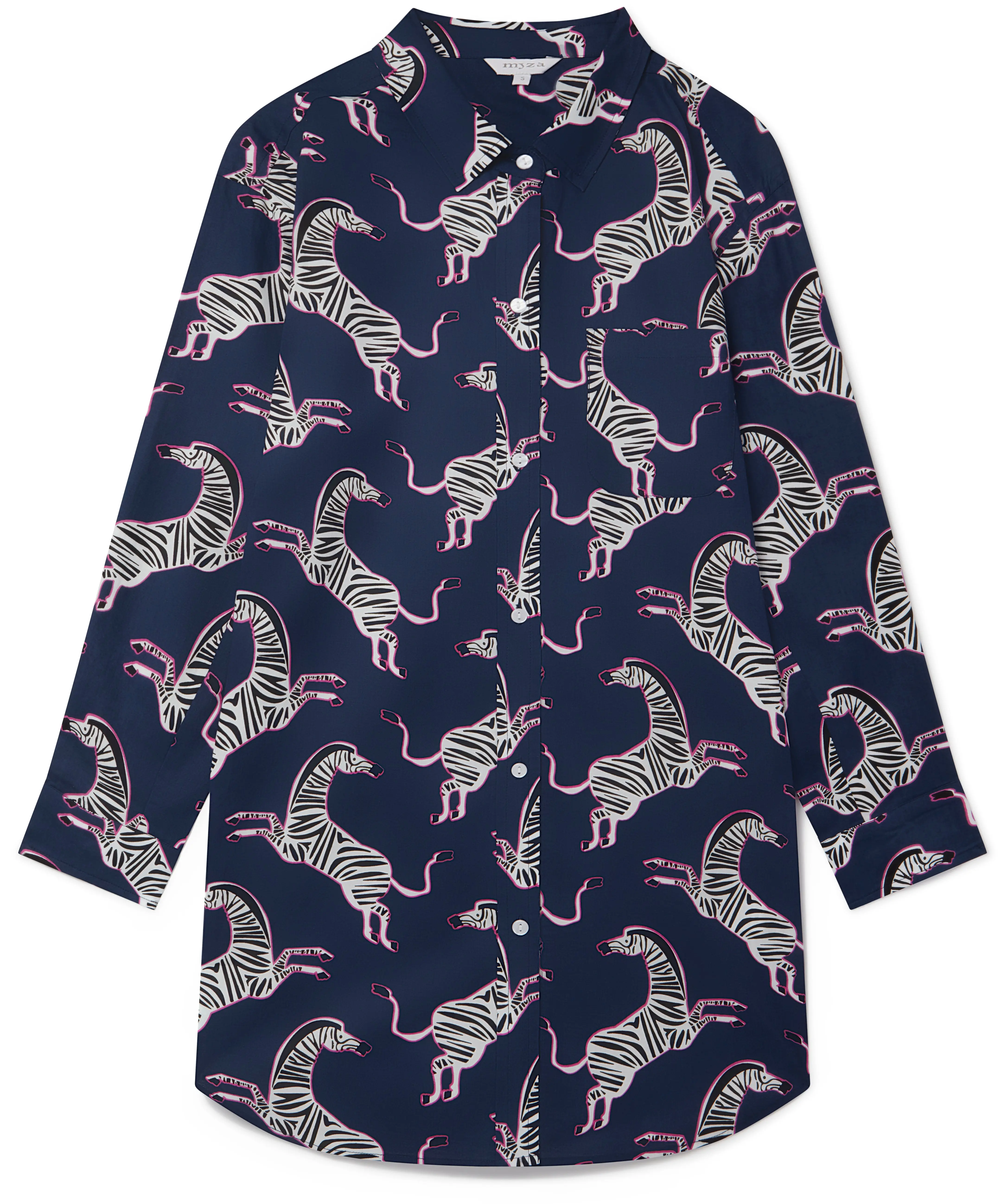 Pink Zebra on Navy Women's Organic Cotton Nightshirt - Image 4
