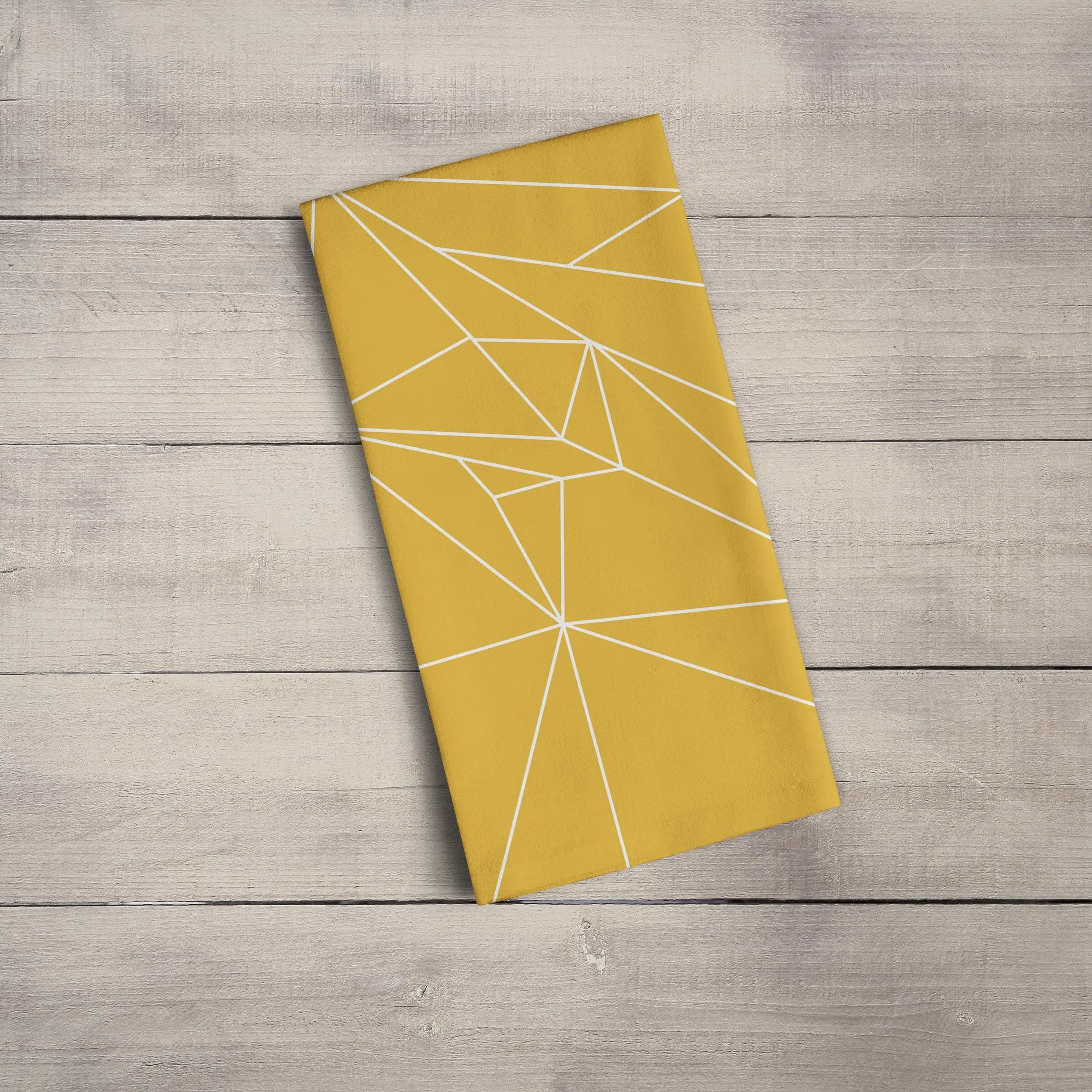 Yellow Tea Towel with a White Geometric Line Design, Dish Towel, Kitchen Towel - Image 2