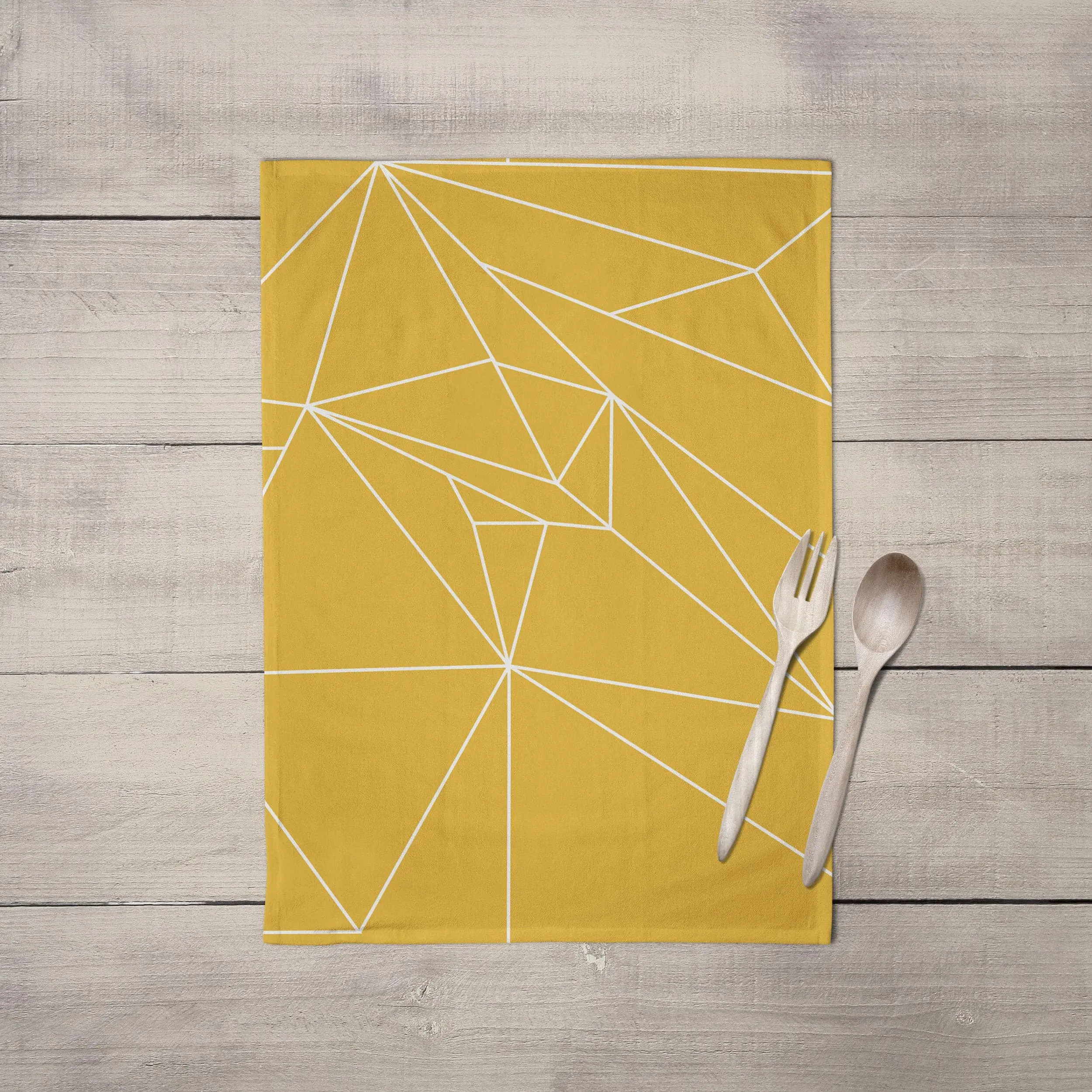 Yellow Tea Towel with a White Geometric Line Design, Dish Towel, Kitchen Towel - Image 4
