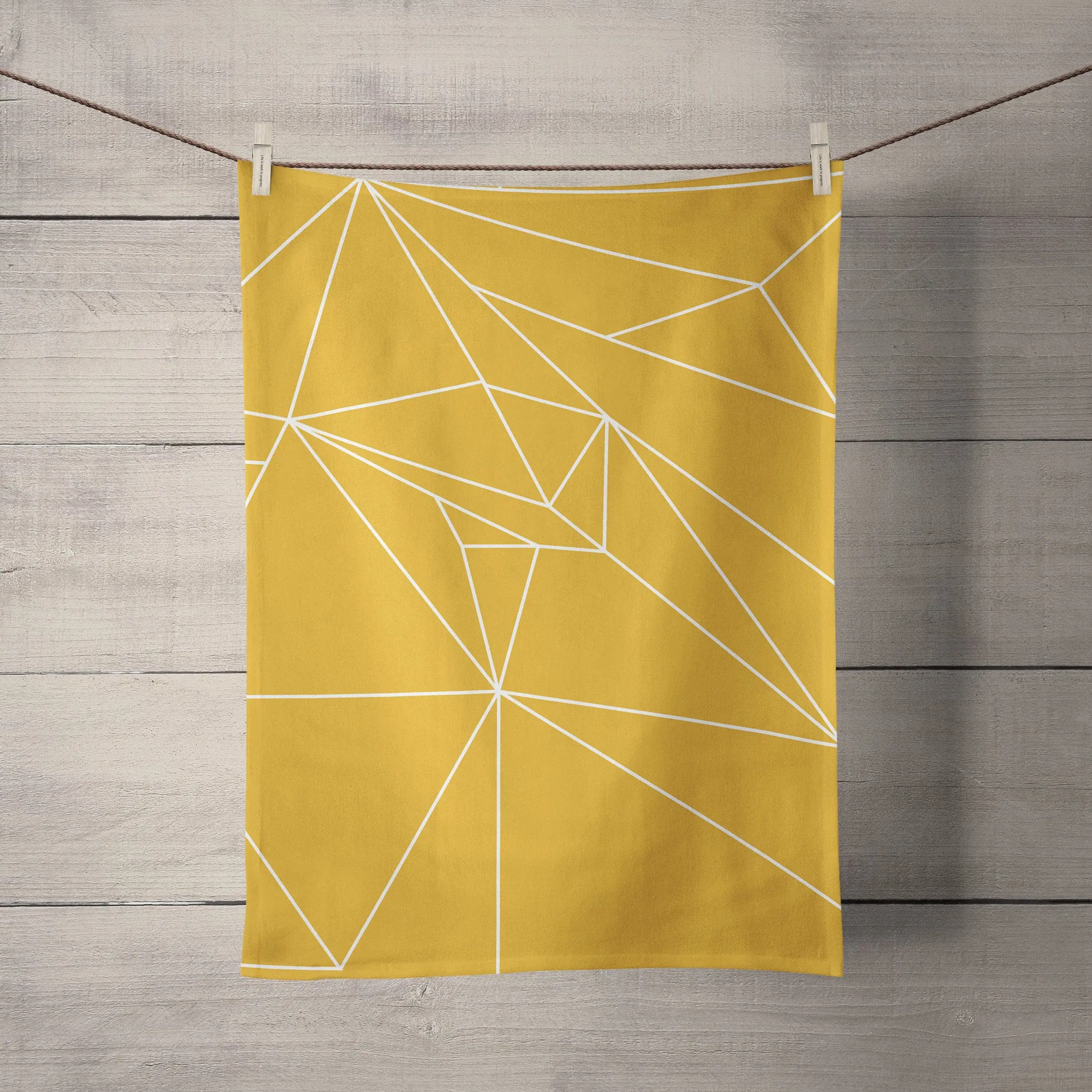 Yellow Tea Towel with a White Geometric Line Design, Dish Towel, Kitchen Towel - Image 6